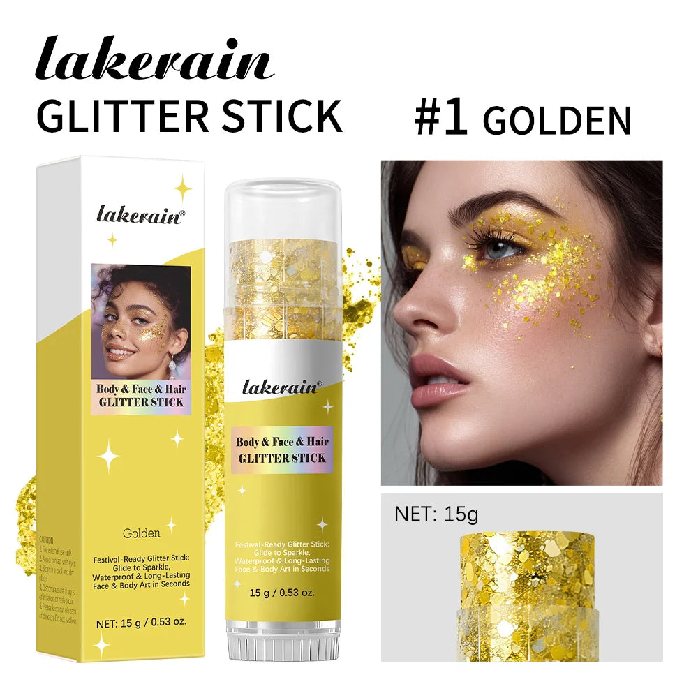 Body Glitter Sequin Stick Gel Texture Long-Lasting Dazzling Smudge-Proof Rich Sparkling Glitter Body Art for Party Stage Makeup Oasis Select Golden