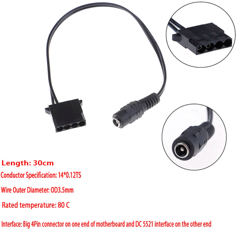 DC 5521 to 4-Pin PWM 2-Way PC Fan Power Adapter Cable 12V