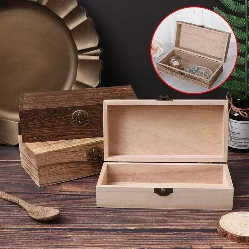 Retro Wooden Jewelry Storage Box Vintage Wooden Box With Lock Rectangular Desktop Organizer For Necklace Bracelet Ring Ornaments Oasis Select