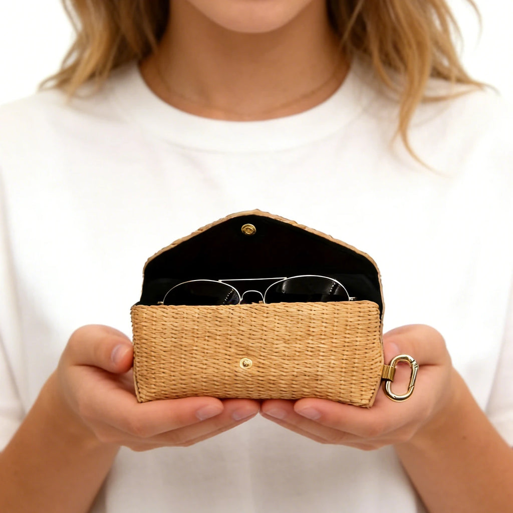 Woven Straw Eyeglass Case with Hook - Durable PP Material, Soft Protective Fashion Glasses Pouch for Women's Fashion Accessory Oasis Select