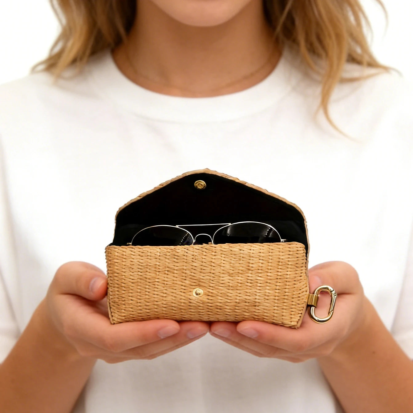 Woven Straw Eyeglass Case with Hook - Durable PP Material, Soft Protective Fashion Glasses Pouch for Women's Fashion Accessory Oasis Select