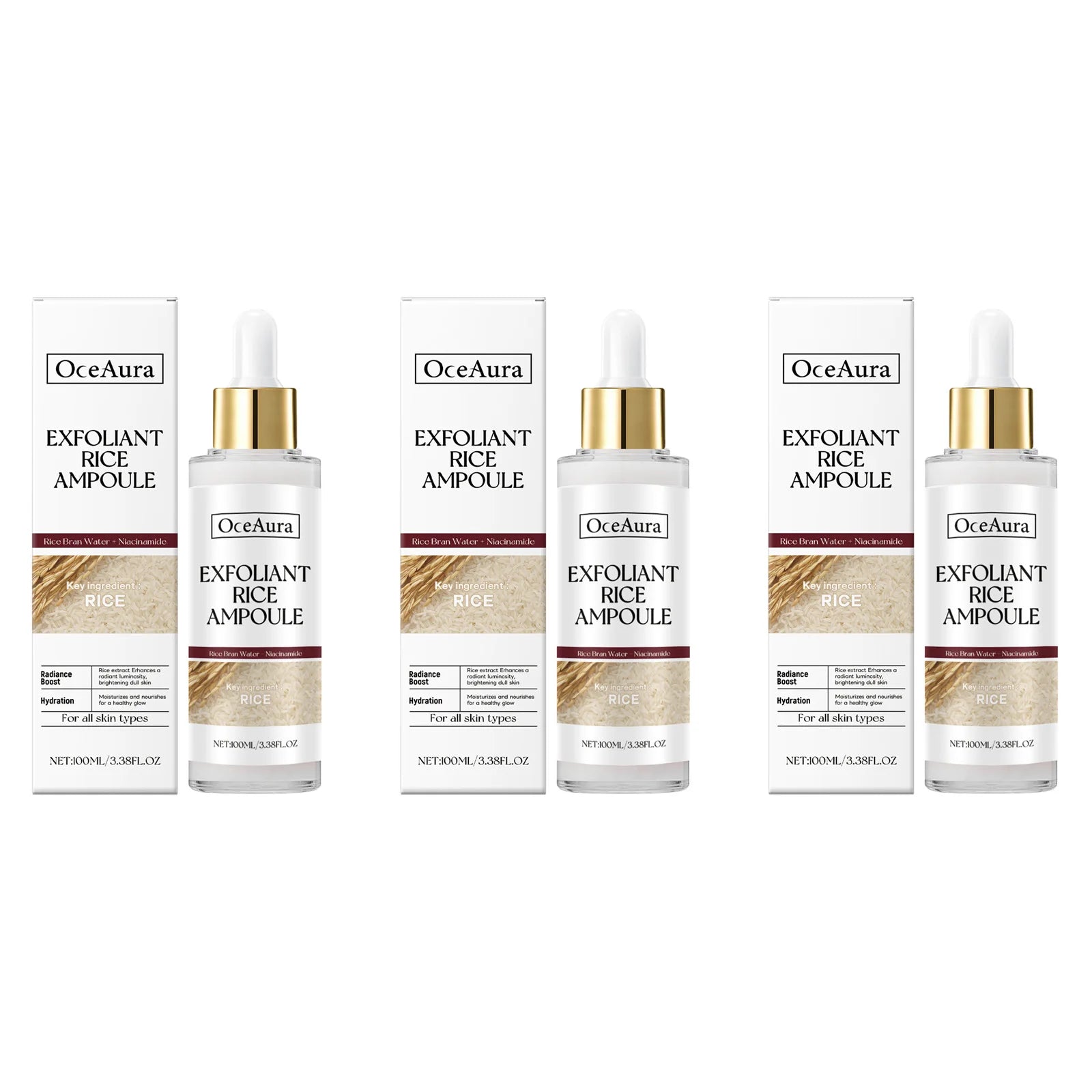 OceAura Rice Exfoliating Essence – Dead Skin & Brightening 100ml Exfoliating Essence Oasis Select 3 x 100ml Boxed