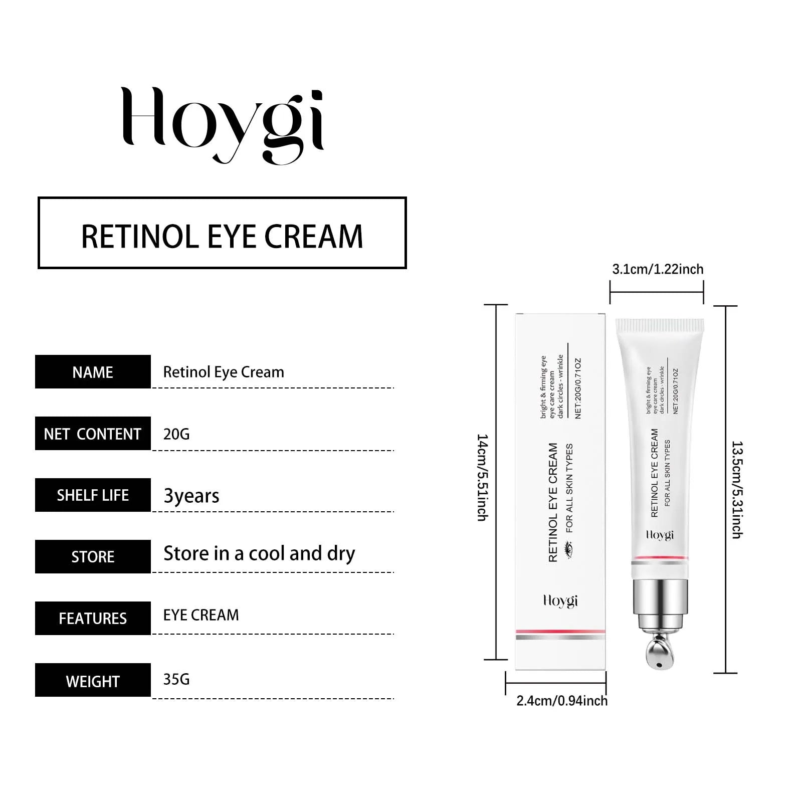 Hoygi Retinol & Bee Venom Eye Cream – Wrinkles & Dark Circles Anti-Aging Eye Cream Oasis Select Retinol
