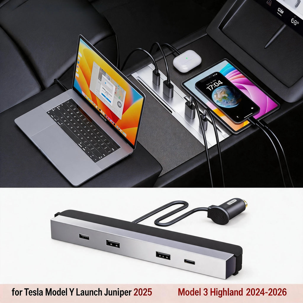 Custom Fit Tool-Free For Tesla Model YL Y Launch Juniper 65W Type-C USB HUB Fast Charging Model 3 Highland Expansion Dock Oasis Select