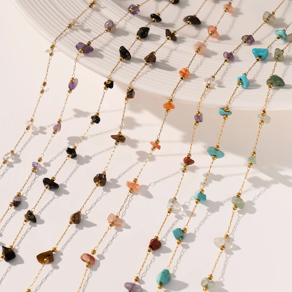 1meter Gold Plated Stainless Steel Chain Natural Raw Healing Crystal Points Gemstone Beaded Charms for Jewelry Making DIY Crafts Oasis Select