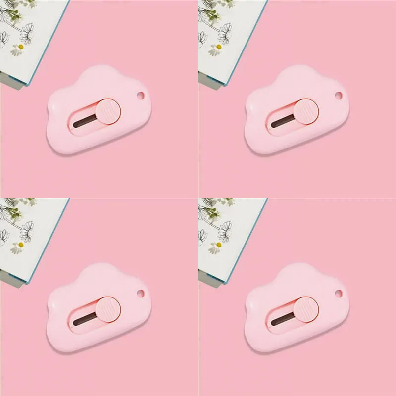 1/2/3/4pcs Kawaii Clouds Mini Portable Ulity Knife Box Cutter Opener Pocket Stretch Paper Cutters School Office Supplies Gift Oasis Select 4pcs pink
