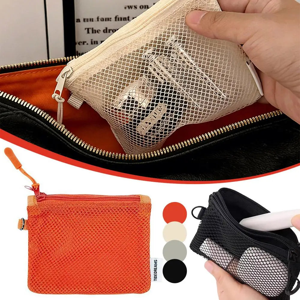 Dual-Layer Mesh Storage Bags Portable Travel Makeup Bag with Zipper Mini Toiletries Cosmetics Organizer Simple Stationery Bag Oasis Select