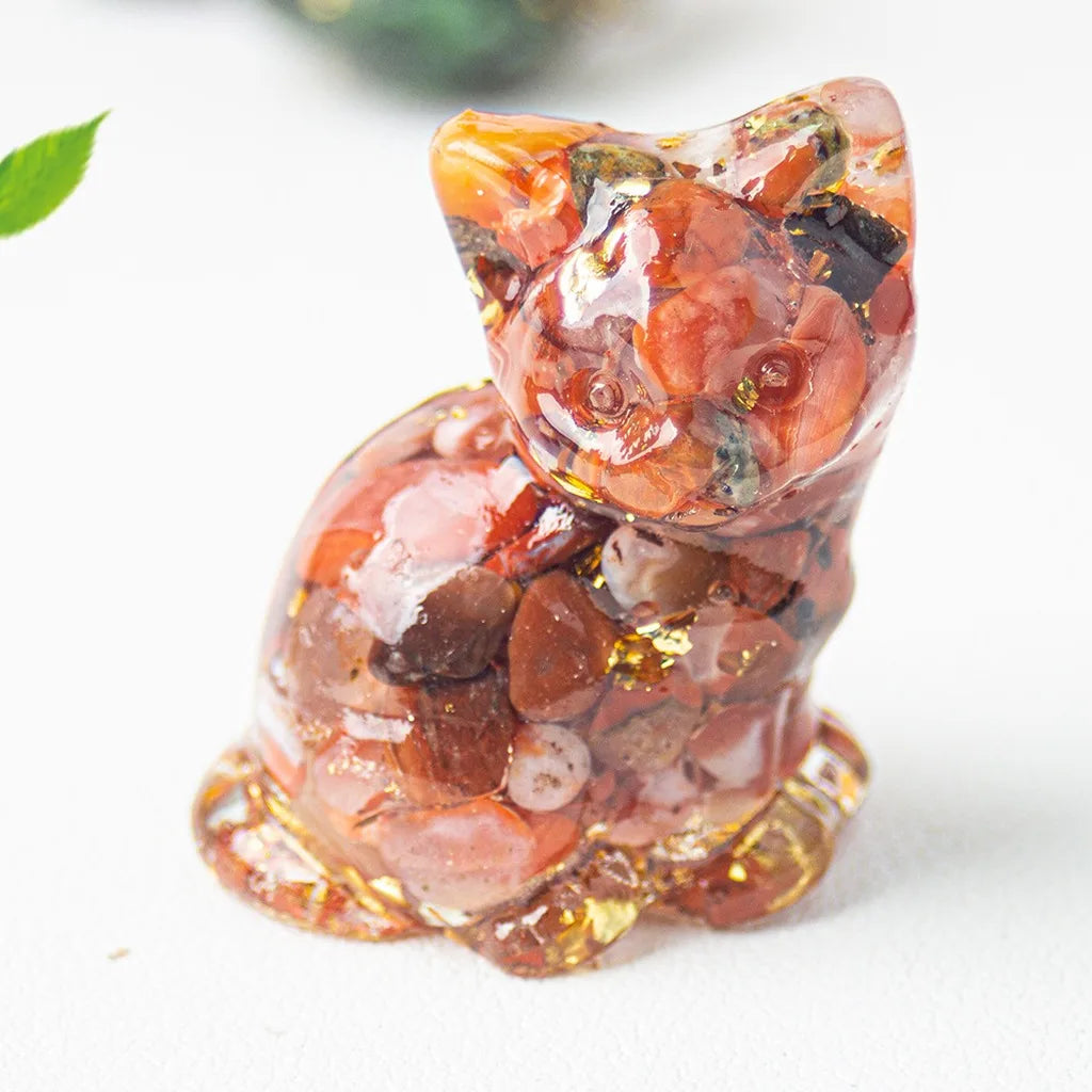 Natural Crystal Gravel Resin Sitting Turning Face Cat Figurine With Gold Foil Cute Desktop Decor For Home Office Oasis Select Red Light Pink