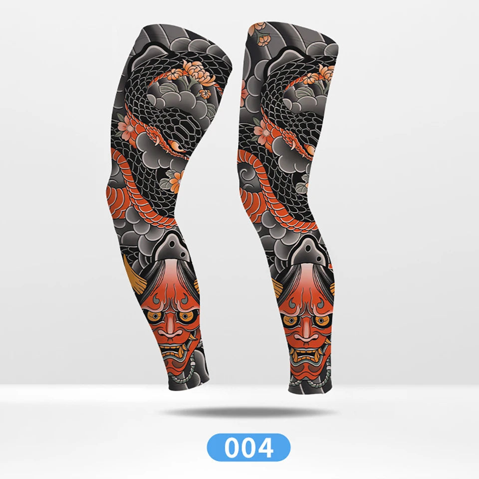 Kokossi 1Pair Tattoo Printing Cyclying Leg Sleeves Ice Silk Non-slip