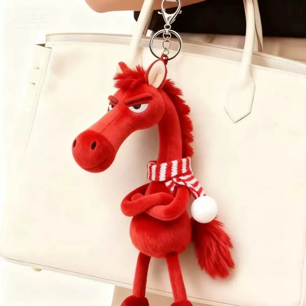 Black Plush Horse Keychain Backpack Pendant Decoration Year of The Horse New Year's Gifts for Boys and Girls 1pcs Oasis Select Red