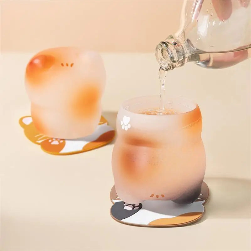 Cat Coffee Cup set Cute Glass Mug with Cat Coaster Gift Box Kitchen Dining Table Decoration Juice Coffee Beverage party Cup Gift Oasis Select