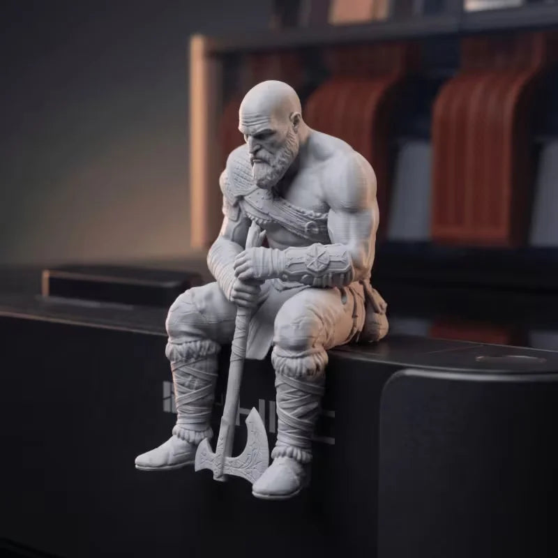 Nordic Warrior Sitting Figurine 3D Printed Muscular Bearded Statue Melancholic Style Sculpture Gothic Art Decor for Home Desktop Oasis Select
