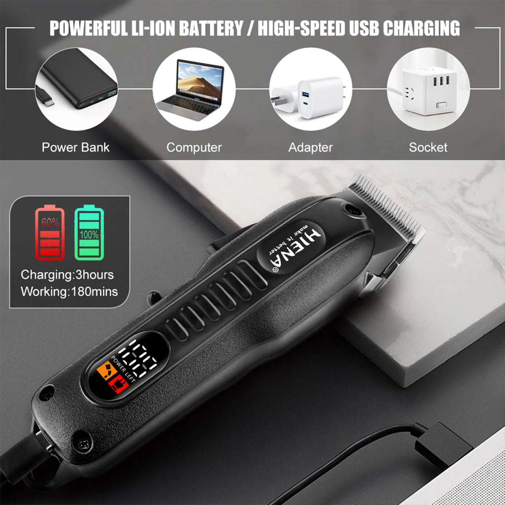 HYN-222 Professional Hair Clippers 5V1A Rechargeable Hair Trimmer Stainless Steel Blade Black Washable Head For Men Styling Tool Oasis Select