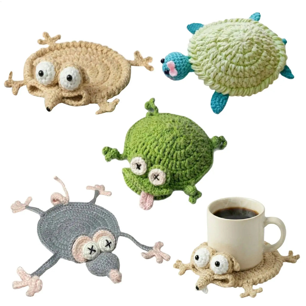 4pieces Animal Shape Crochet Cups Protection Cup Coasters Coffee Table Coasters for Home Dining Room Kitchen Apartment Cafe Oasis Select