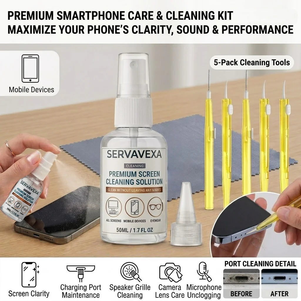 7-in-1 Screen Cleaner Spray Kit with 5 Brushes & Microfiber Cloth Dust Remover for Phone Laptop Keyboard Monitor Tablet Camera Oasis Select