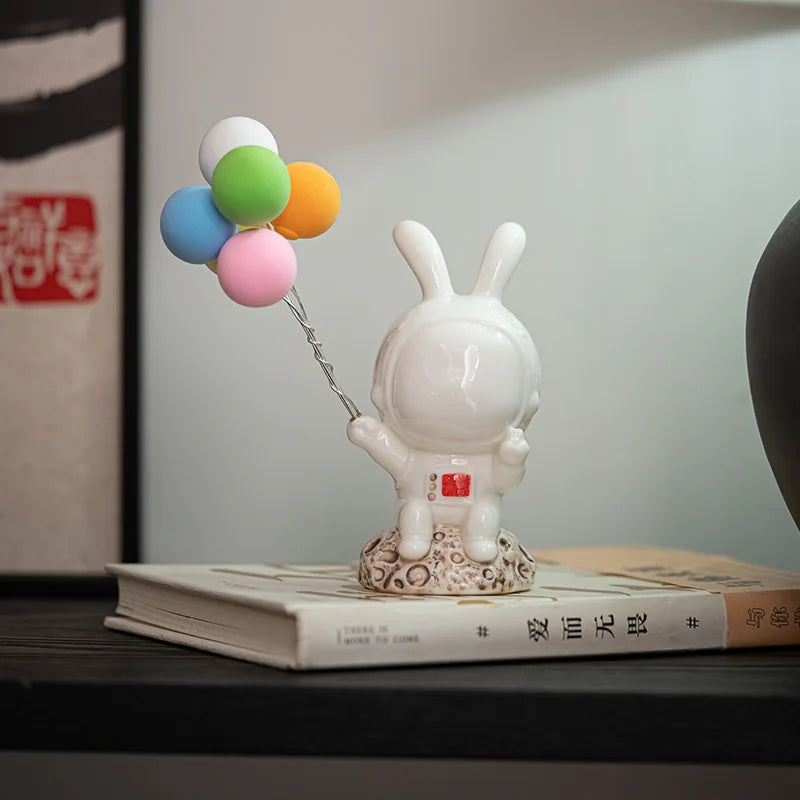 Ceramic Cute Space Rabbit Aromatherapy Burner Ornament for Home Indoor Tea Pet Jade Rabbit Incense Burner Incense Oasis Select