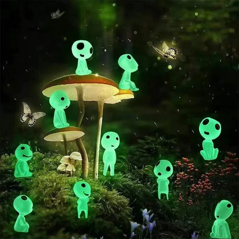 New Cartoon Cute Hand Model Forest Alien PVC Green Light Blue Luminous Tree Elf Micro Landscape Oasis Select Luminous green 10PCS