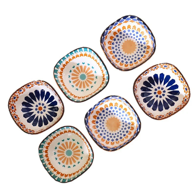 6pcs Ceramic Bohemian Spice Dish, Salad Bowl, Snack Dish, Fruit Platter for Home Restaurant, Party Gathering, BBQ Sauce Dish Oasis Select