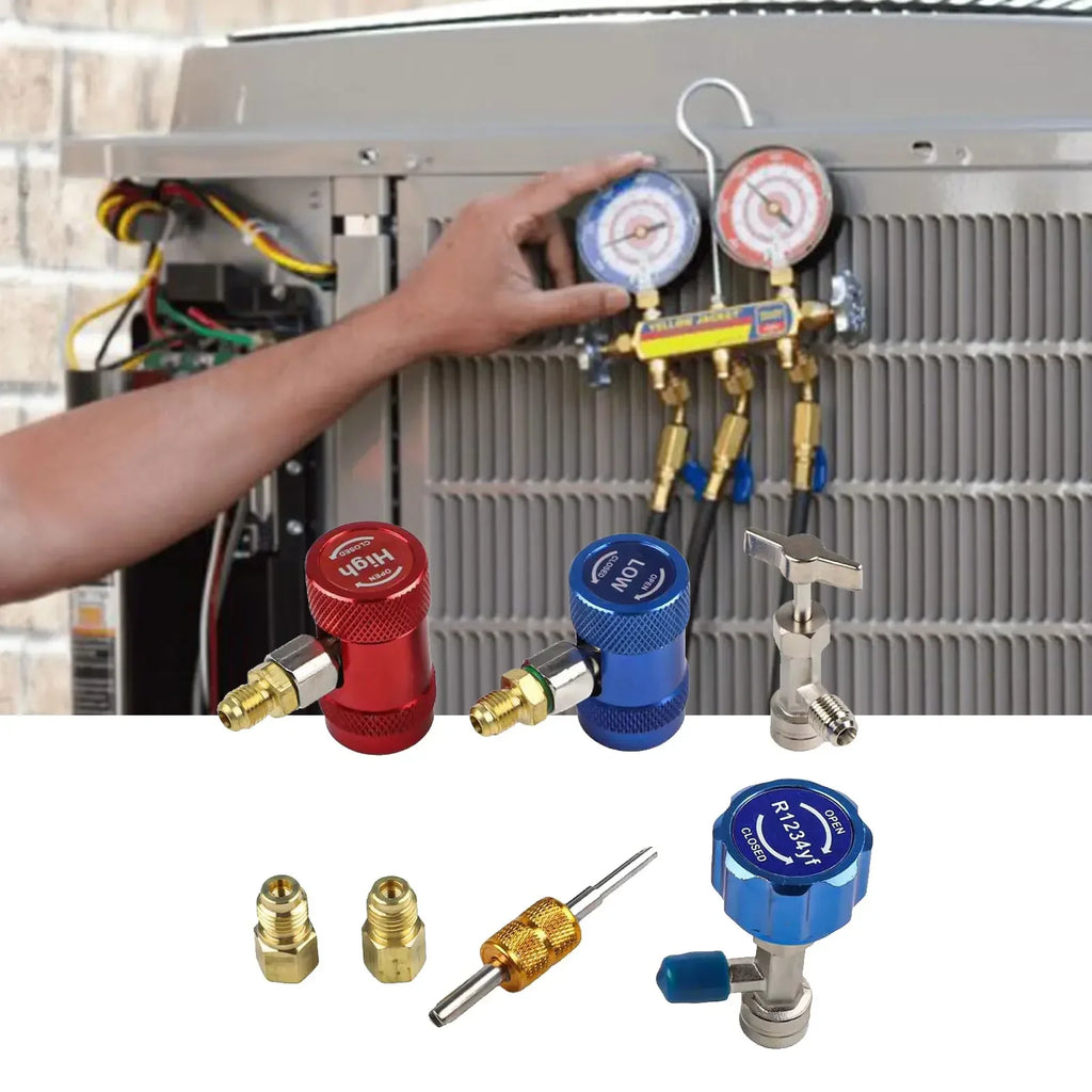 Quick Couplers Set for R1234yf with Innovative Valve Core Remover Ensures Reliable For HVAC System Service and Diagnostics Oasis Select