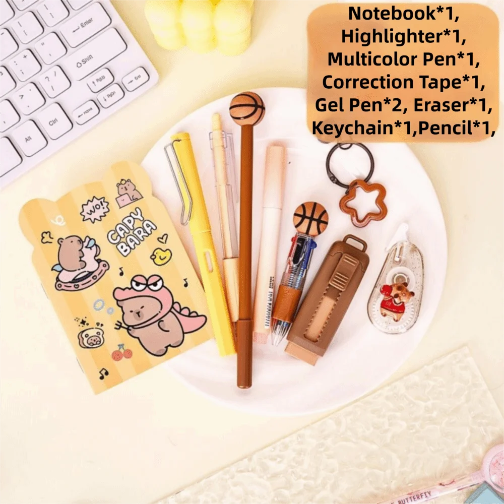 Cartoon School Stationery Set 6 Color Pens Stick Note Cartoon Stationery Set Book Ballpoint Pen Student Tools Gift Kit Oasis Select