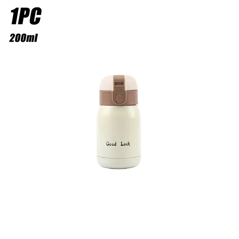 1/2PCS Goodluck Small Cute Mini Thermos Cup MINI Portable Creative Pot Belly Water Cup Pocket Cup with Hand Gift Oasis Select White 200ML