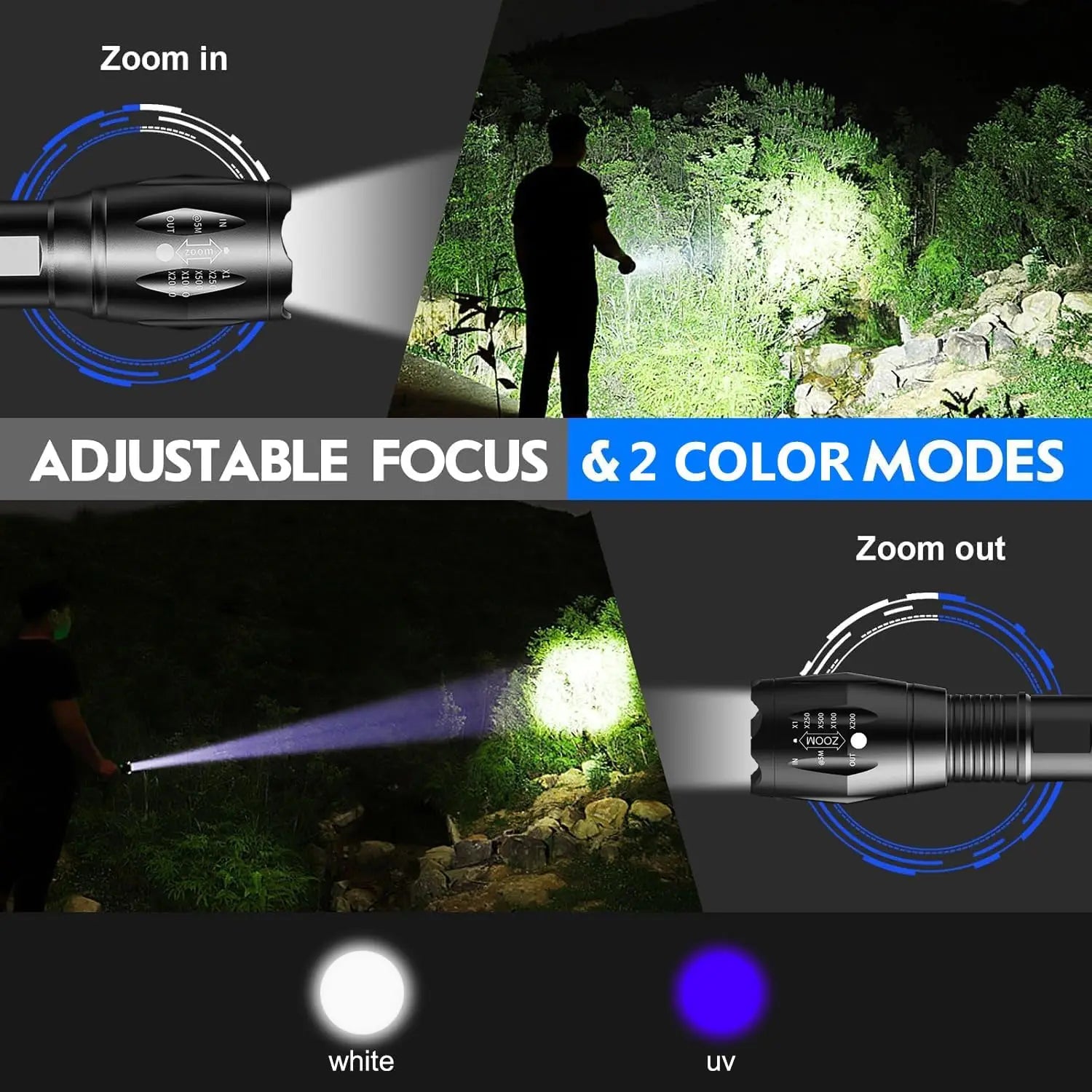 2-in-1 UV Blacklight Flashlight with White Light Dual LED Light Torch Sources for Dog/Cat Urine Detection, Bed Bugs, Scorpions Oasis Select