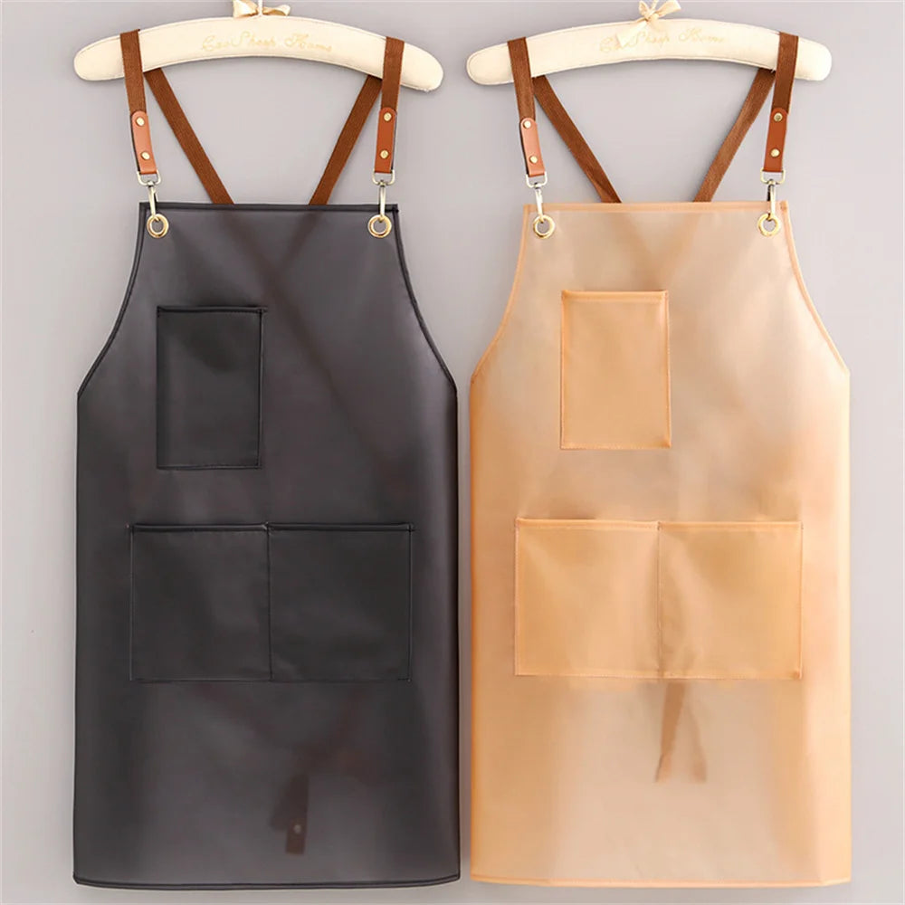 New Apron Waterproof And Oil-proof Strap Fashionable Korean-style Overalls Household Kitchen Cooking Women's TPU Work Clothes Oasis Select