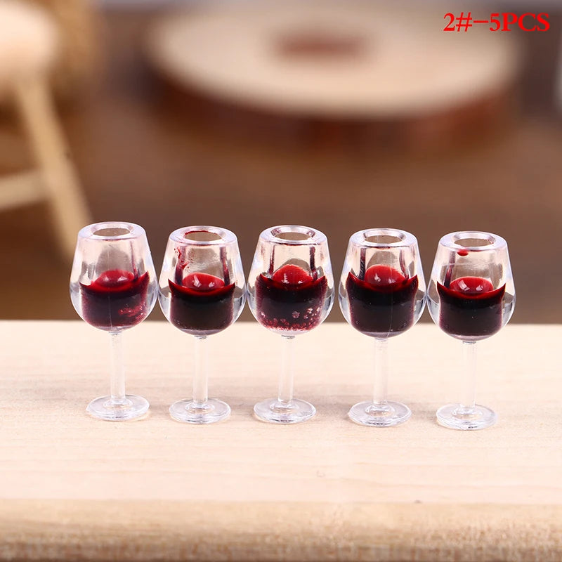 5Pcs 1:12 Dollhouse Miniature Wine Cup Beer Mug Wine Bottle Model Furniture House Decor Toy Oasis Select 2