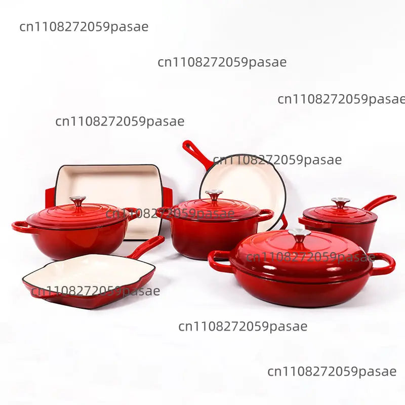 7-Piece Enameled Cast Iron Cookware Set – Skillet, Pot & Pan