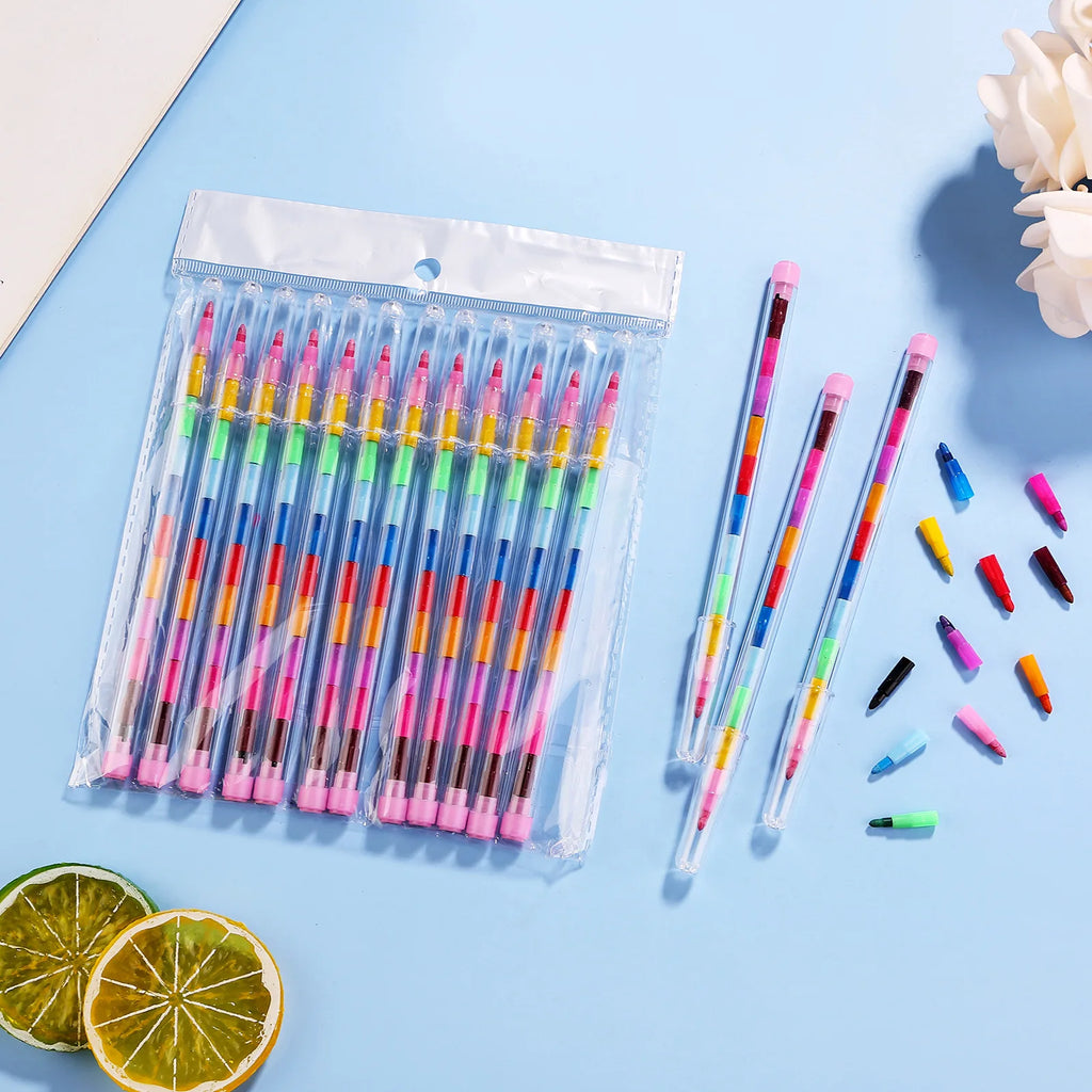 10Pcs Stackable Crayon Set 11 Colors Pencils Colorful Party Favors DIY Mini Rainbow Crayons Pens School Office Supplies Oasis Select 1 box 10 pieces