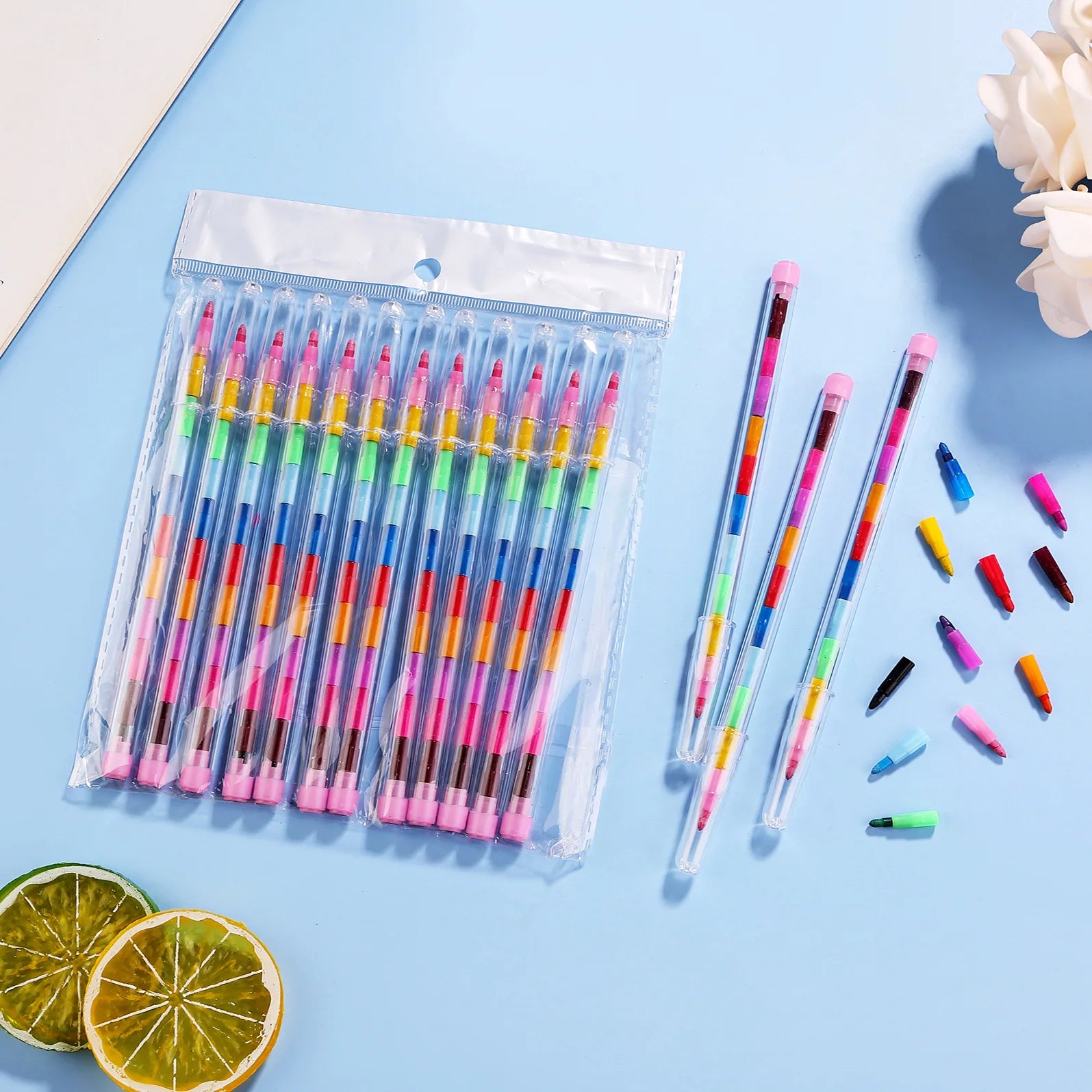 10Pcs Stackable Crayon Set 11 Colors Pencils Colorful Party Favors DIY Mini Rainbow Crayons Pens School Office Supplies Oasis Select 1 box 10 pieces