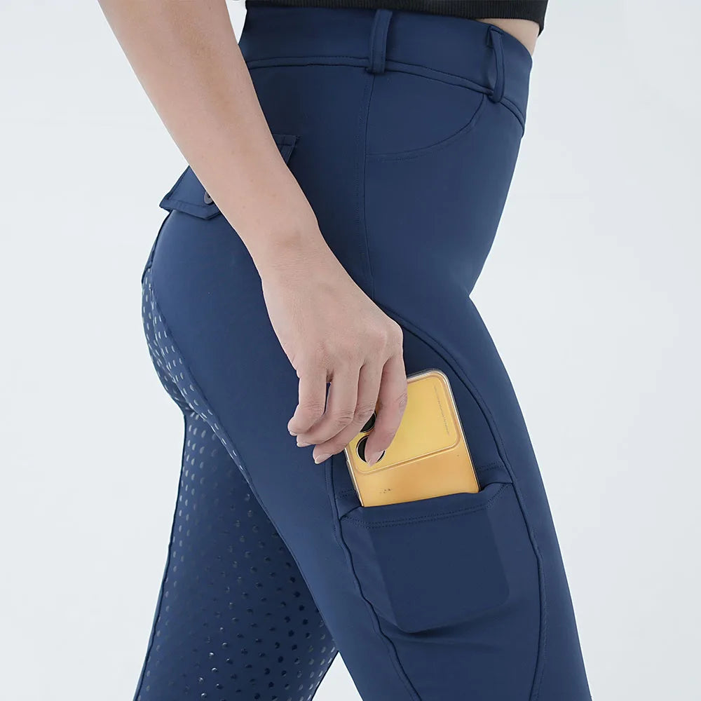 Women's Horse Riding Pants Full-Seat Breeches Equestrian Schooling Tights Outdoor Sportswear Knight Equipment Clothes Oasis Select Navy blue L