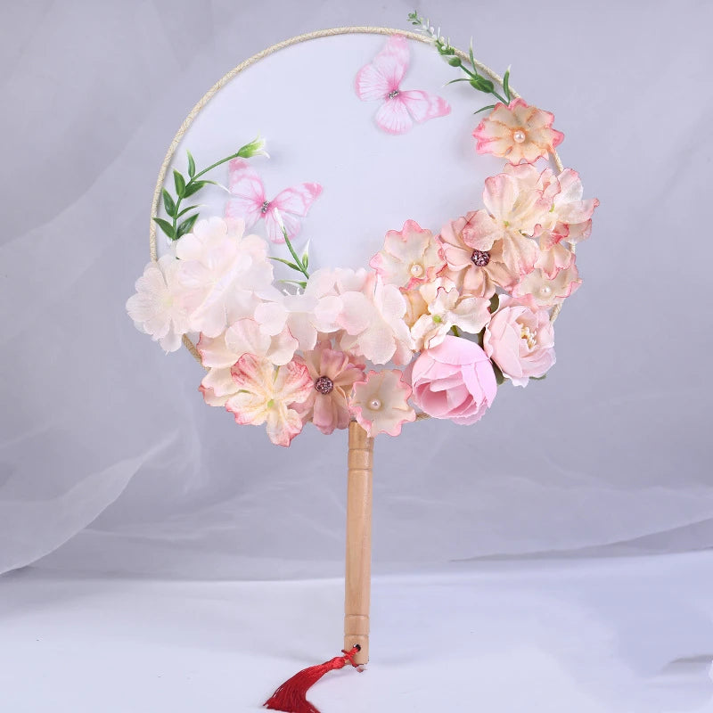 Exquisite Flower Butterfly Round Fan Women Dance Performance Props Wedding Craft Home Decoration Oasis Select