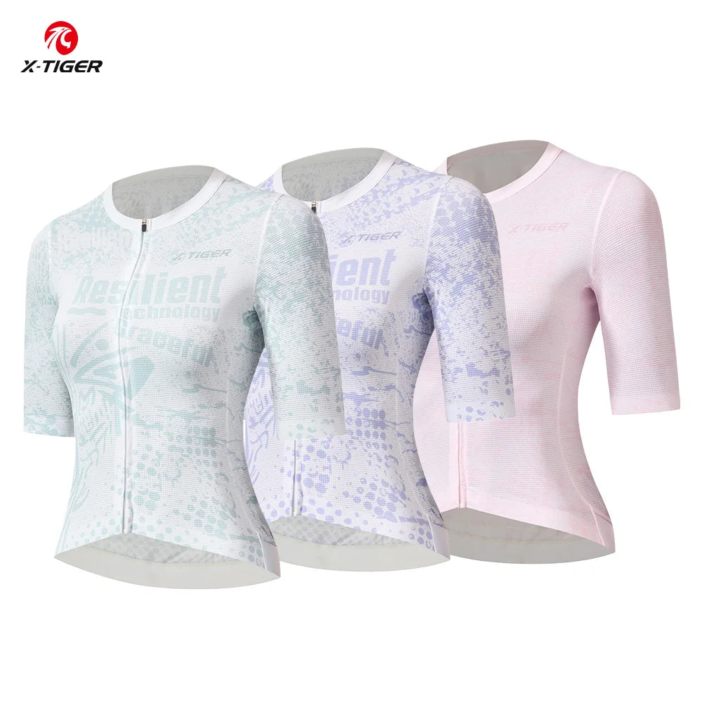 X-TIGER Cycling Jersey Women High Quality Breathable Bicycle Race Tops Short Sleeve 3 Pocket Fashionable MTB Road Bike Jersey Oasis Select