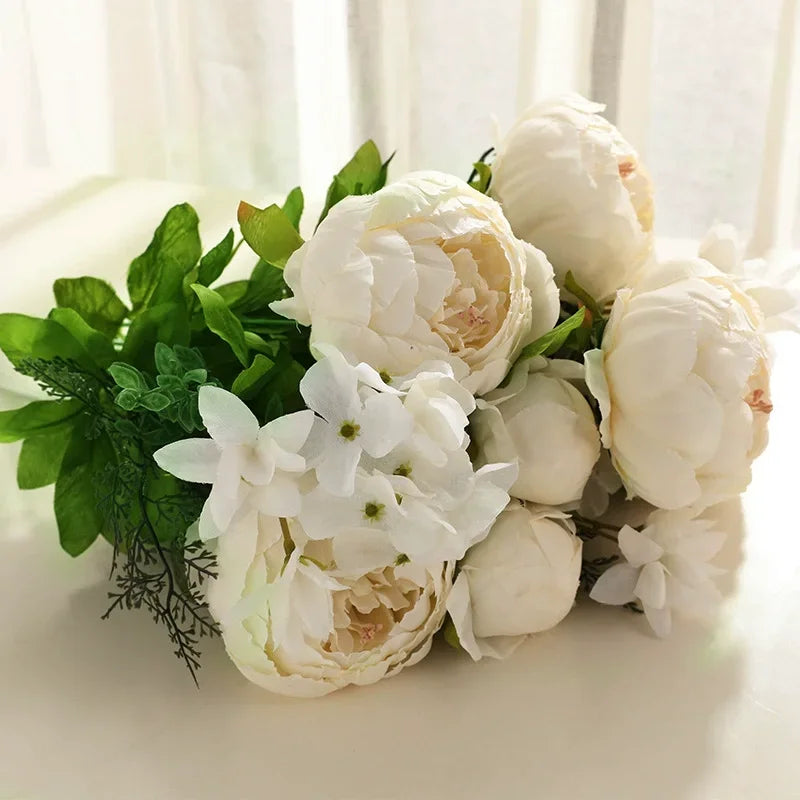 13 Heads Silk European Style Peony Bouquet Artificial Flower Rose Wedding Bride Bouquet Decor For Home Hotel Table Accessories Oasis Select