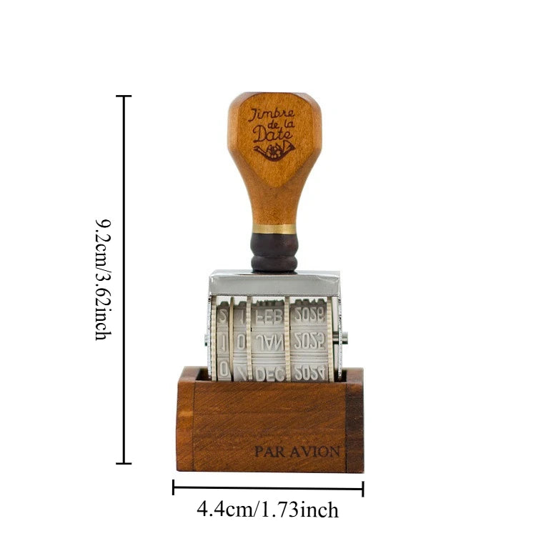 Retro Roller Date Stamp with Wooden Handle Adjustable Perpetual Calendar Stamp for Journaling Scrapbooking & Office Use Oasis Select log color