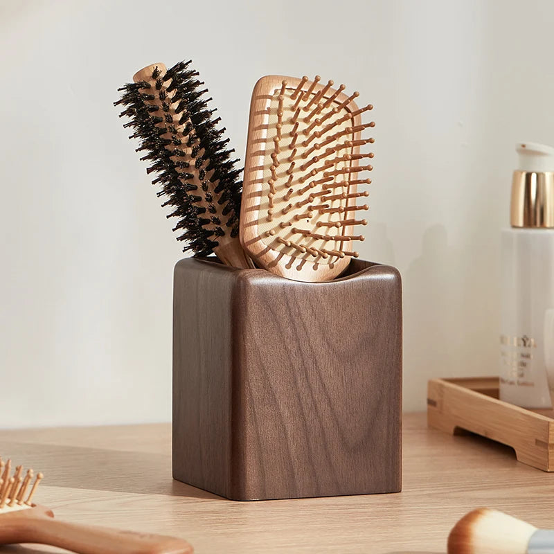 Walnut Wood Makeup Brush Storage Bucket Large-capacity Dressing Table Desktop Brush Storage Bucket Makeup Tool Storage Box Oasis Select