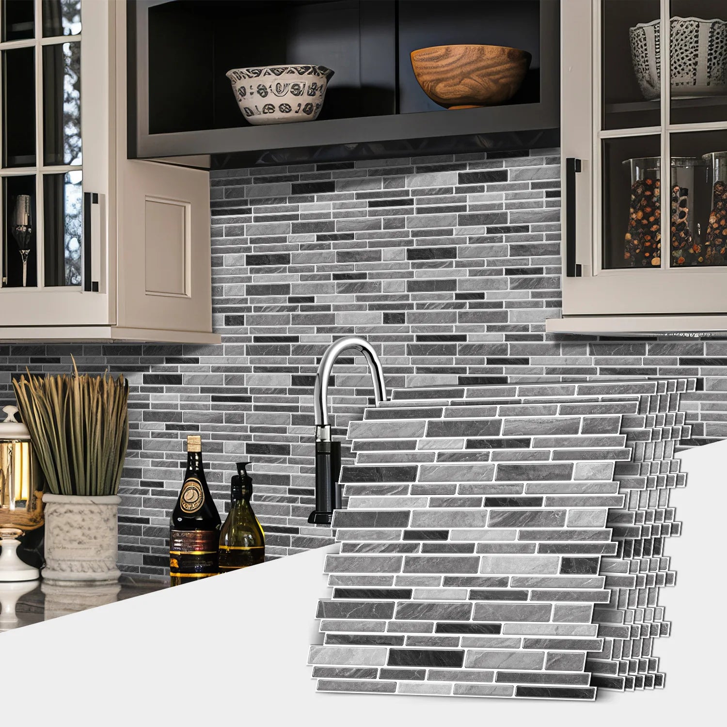 Classic Black And White Tile Marble Room Decoration Kitchen Living Room Waterproof Self-Adhesive Wall Sticker Detachable Oasis Select