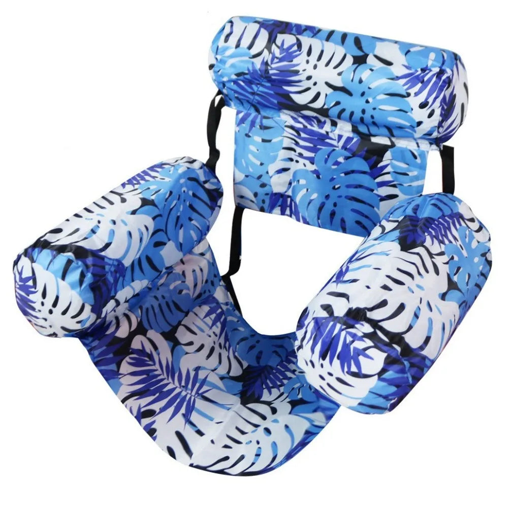 Inflatable Pool Floating Chair, 3 Airbags Anti-tip Leaf Print Floating Lounge, Water Hammock for Pool Beach Summer Water Play Oasis Select