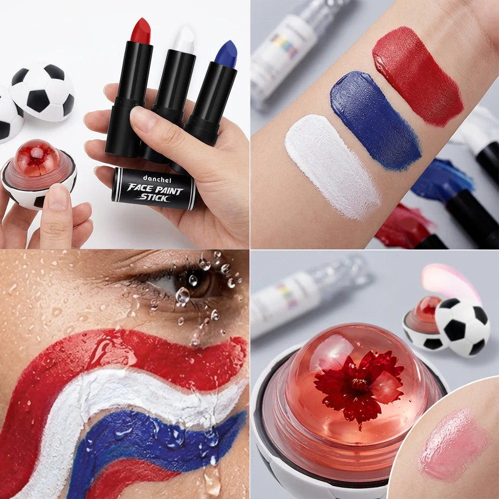 Face Paint Stick & Lip Balm Combo Waterproof High Colored Paint Stick for Cosplay Parties Sports Game Halloween Festivals Makeup Oasis Select
