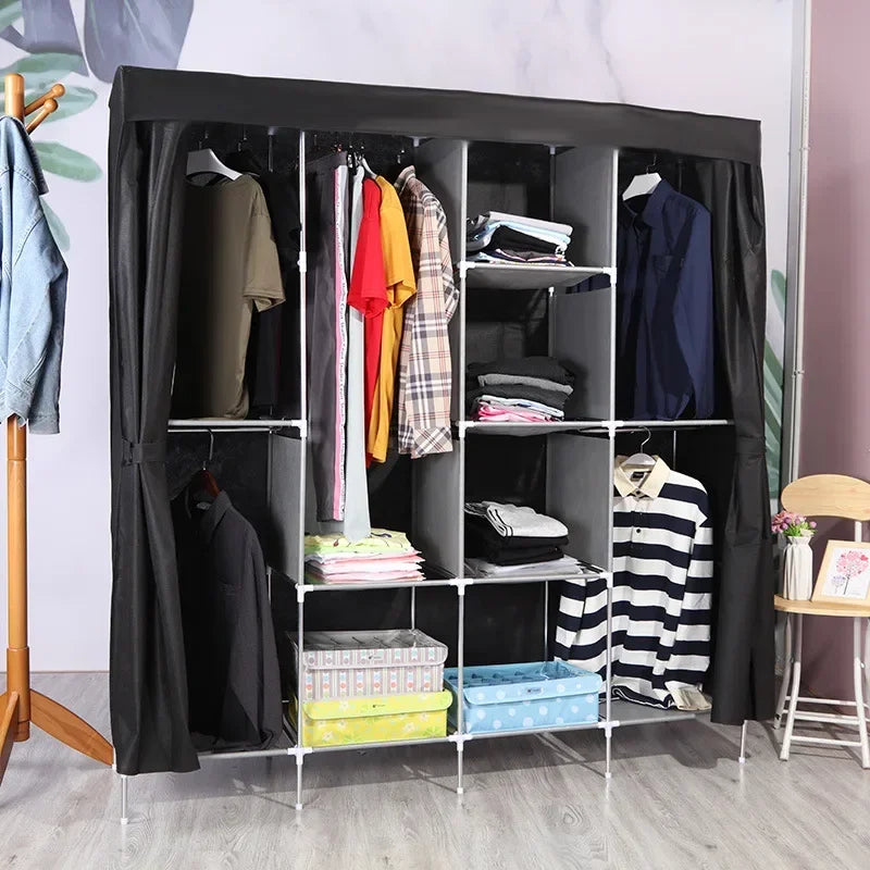 Cloth wardrobe steel pipe bold reinforcement zipper fully enclosed single dormitory wardrobe non-woven wardrobe Durable Oasis Select