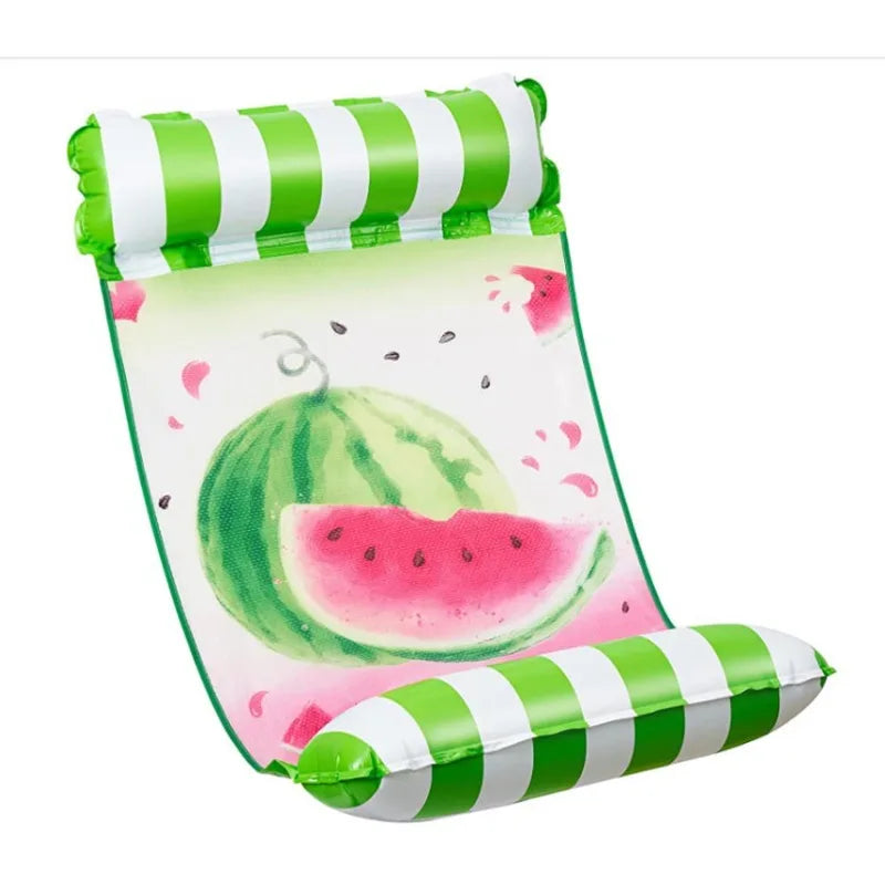 1pc Inflatable Pool Float Mat, Foldable Striped Water Hammock & Single Lounge Chair, Pool Party Swimming Float, Waterpark, Pools Oasis Select Watermelon style