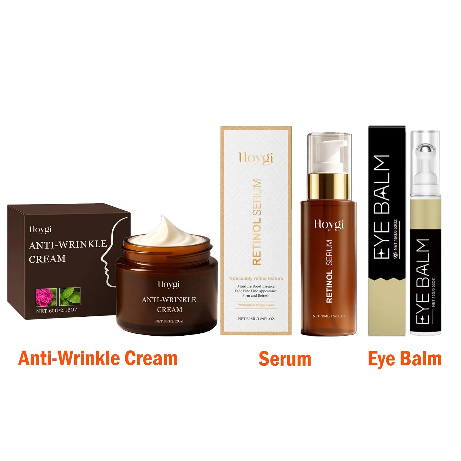 Retinol Skincare Set Anti-Wrinkle Cream Serum & Eye Balm for Moisturizing Firming Fade Fine Lines Brightening Face Eye Care Oasis Select 3 IN 1