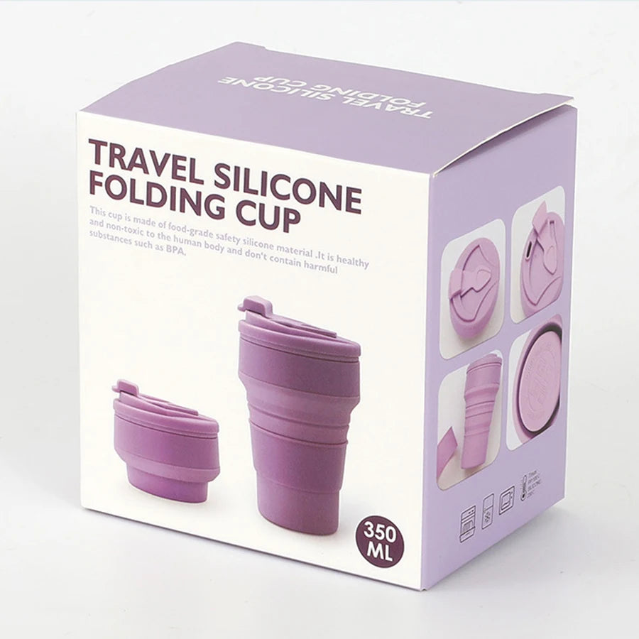 350ML Food-Grade Silicone Folding Cup, With Lid, Reusable Portable Coffee Cup, Hot Drink ,Suitable For Travel And Camping Oasis Select