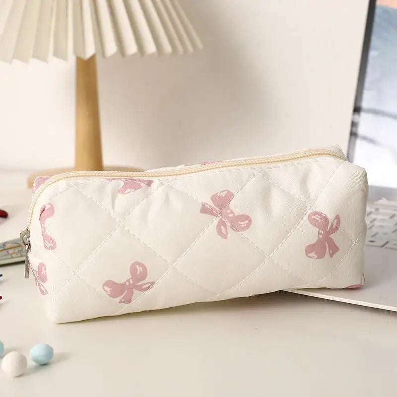 Sweet Cute Bow Floral Cherry Pencil Case Portable Large Capacity Student Stationery Storage Bag Pen Bag Girly Cosmetic Bag Gifts Oasis Select A7
