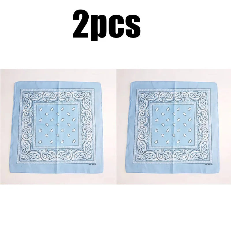 1/2pcs Bandana Kerchief Unisex Hip Hop Black Hair Band Neck Scarf Sports Headwear Wrist Wraps Head Square Print Handkerchief Oasis Select Sky blue-2pcs