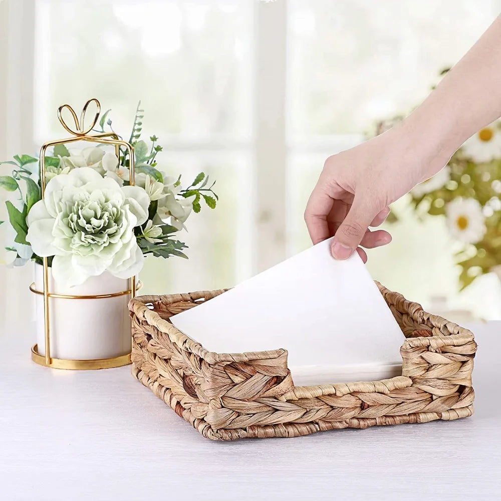 Straw Woven Tissue Box Water Hyacinth Napkin Holder Natural Tabletop Freestanding Tissue Dispenser Square Holders for Paper Oasis Select