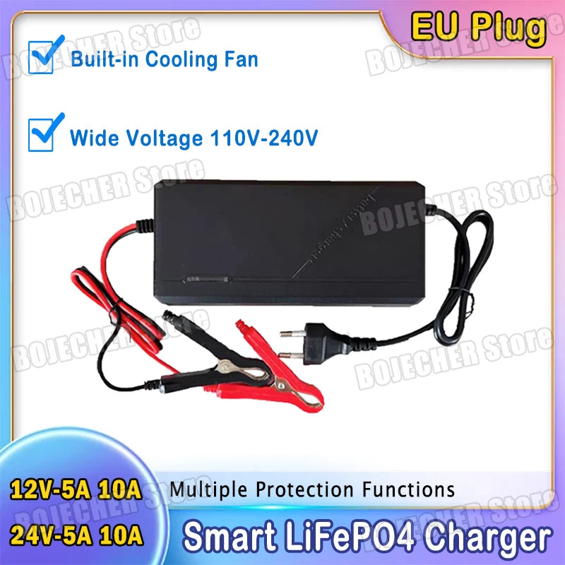 12V 24V 5A 10A Smart Lifepo4 Charger High Power AC110-240V Lithium iron Phosphate Battery Pack 14.6V 29.2V 4S 8S LiFePO4 Charger Oasis Select