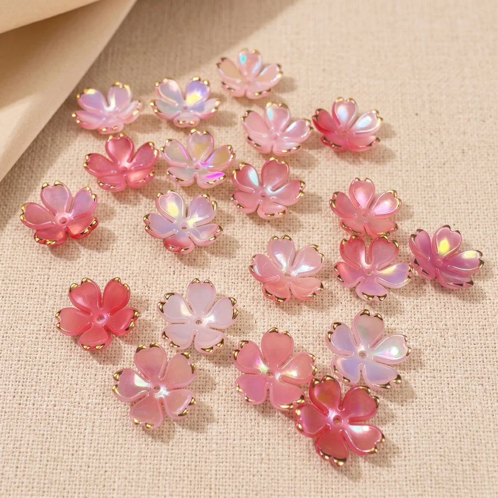 50pcs Colorful Cherry Blossom Beads 5-Petal Acrylic Flower Beads Mini Spacer Beads Hair Charms Christmas for Bracelets Earring Oasis Select 12