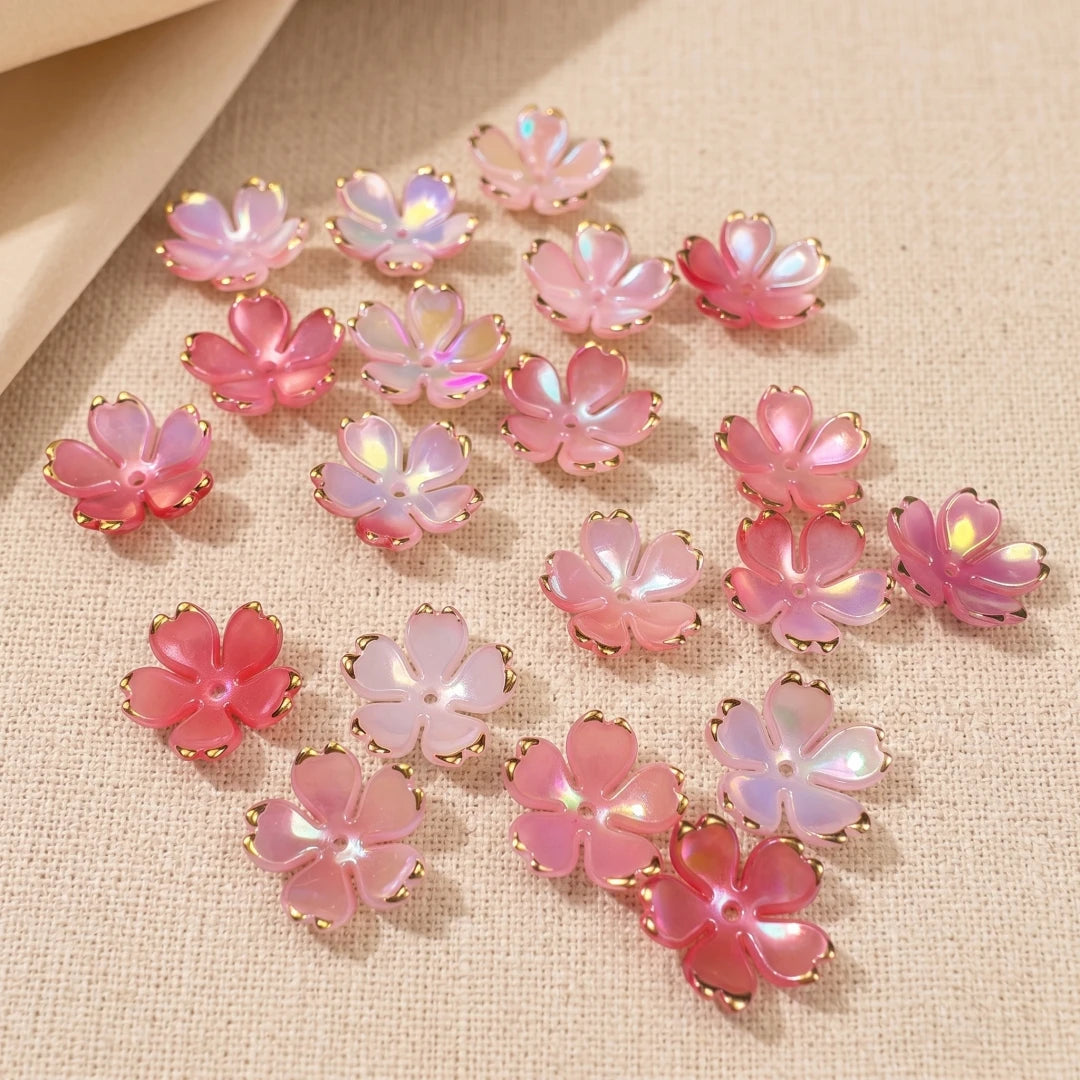 50pcs Colorful Cherry Blossom Beads 5-Petal Acrylic Flower Beads Mini Spacer Beads Hair Charms Christmas for Bracelets Earring Oasis Select 12